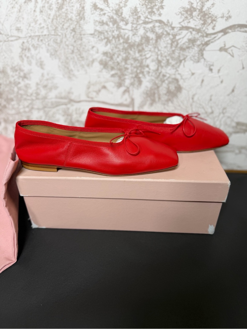 Mansur Gavriel Square Toe Ballerina Flat in Poppy red ballet leather shoe - Picture 3 of 9